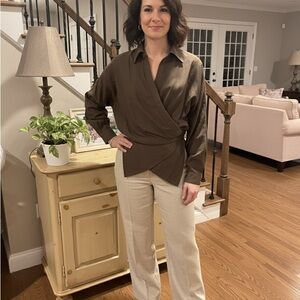 Dazy Brown Draped wrap Blouse